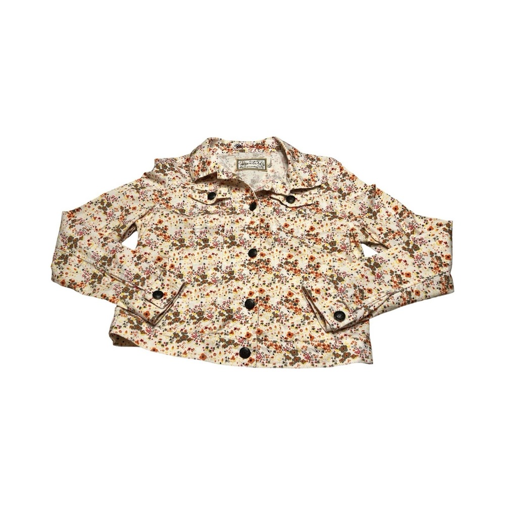 Aventura Womens M‎ Organic Cotton Fall Floral Trucker Jacket Orange Brown